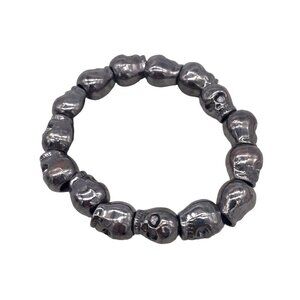 Gunmetal Skull Bead Stretch Bracelet